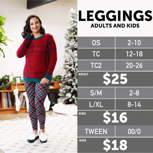 Holiday Leggings Size Chart
